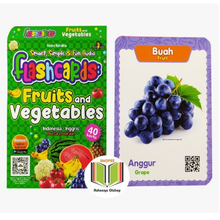 Kartu Balita Flash cards Fruit Vegetables Kartu edukasi mengenal Buah/Sayuran