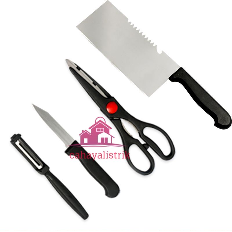 PISAU DAPUR  SERBAGUNA 1 SET ISI 4 PCS BLACK KITCHEN KNIVES TOP LIVING