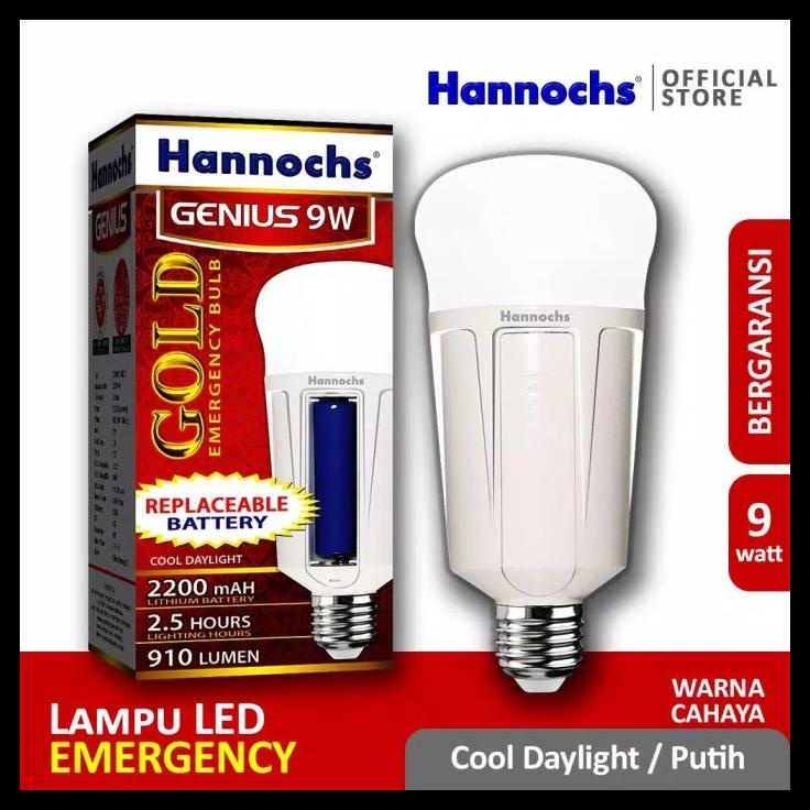 Lampu Led Hannochs 9W Genius Gold Emergency Bulb Ac Dc