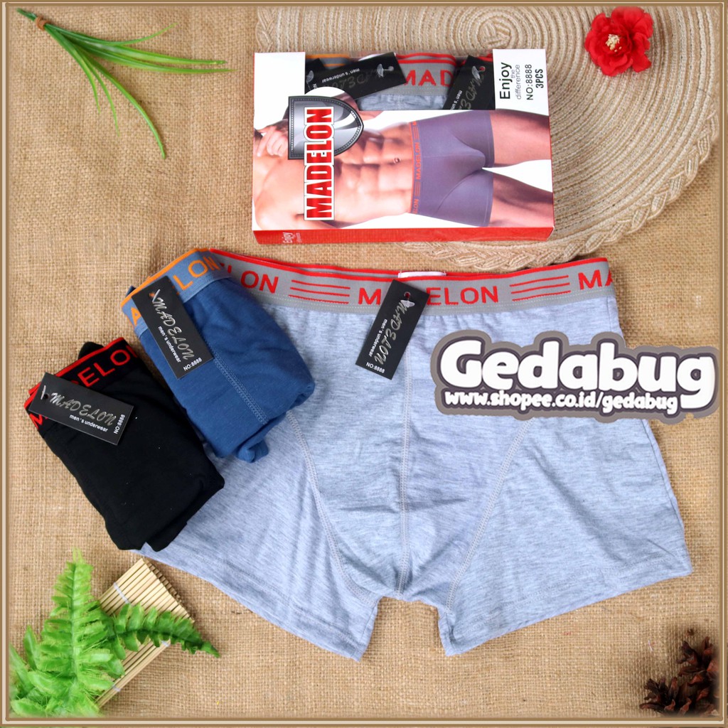 3 Pcs - Madelon Boxer Briefs Celana Dalam Pria Art 8888 / Boxer Pria Dewasa