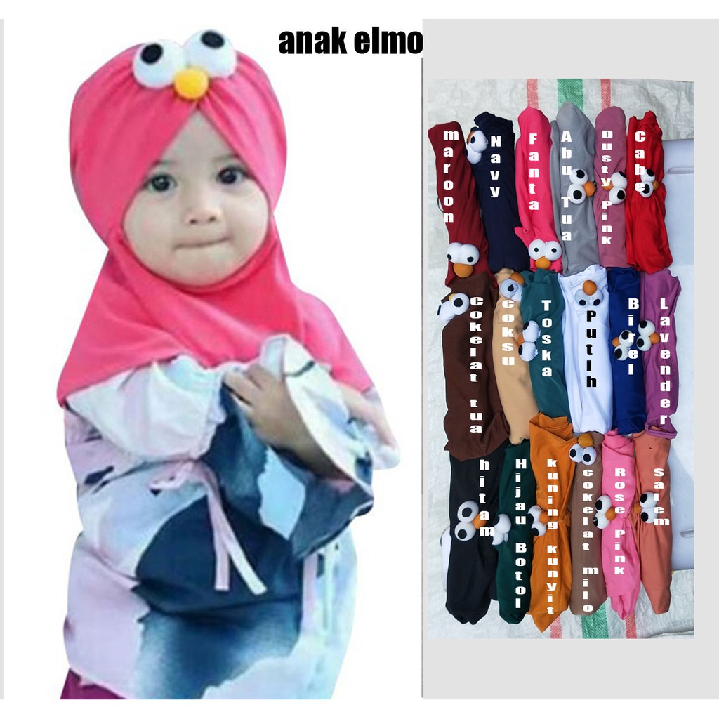 ELMO JILBAB ANAK KERUDUNG USIA 0-3 TAHUN KUALITAS PREMIUM HIJAB MURAH KARAKTER JILBAB ANAK ELMO HIJA