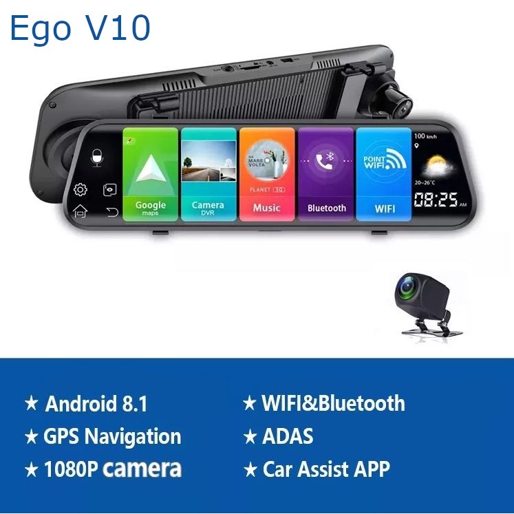 EGO Mirror Car Dash Cam Camera ADAS GPS WIFI DVR Kamera Mobil Dashcam