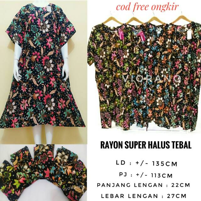 Daster Ibu 5L Rayon Super Kancing Depan Daster Wanita Jumbo Batik Suju Lengan Pendek Muat Besar