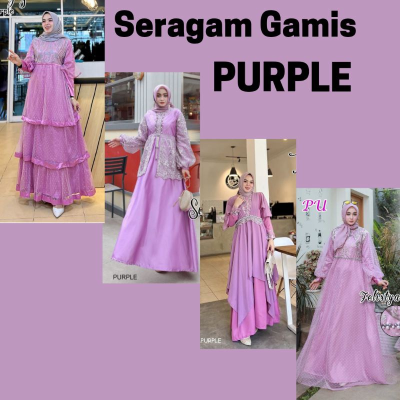 SERAGAM BUSANA MUSLIM PURPLEGAMIS UNGU SARIMBIT WARNA UNGU PURPLE BAJU SERAGAM KONDANGAN BRIDESMAIDS
