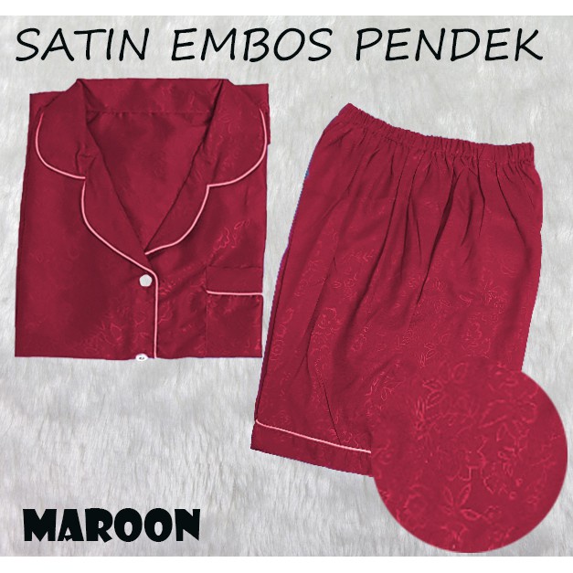 HipNop SATIN PP EMBOS BAJU TIDUR WANITA CELANA PENDEK PIYAMA CEWE CEWEK SLEEPWEAR MAROON