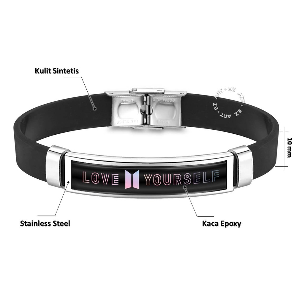 GELANG EDISI BTS LOVE YOURSELF KPOP MODEL SABUK STRAP KULIT PLAT STAINLESS STEEL