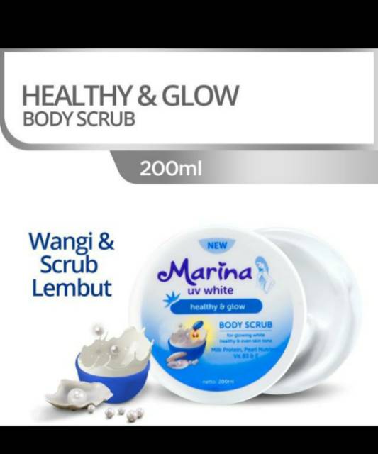 ( 200gr ) MARINA UV WHITE BODY SCRUB / LULUR Healthy &amp; Glow