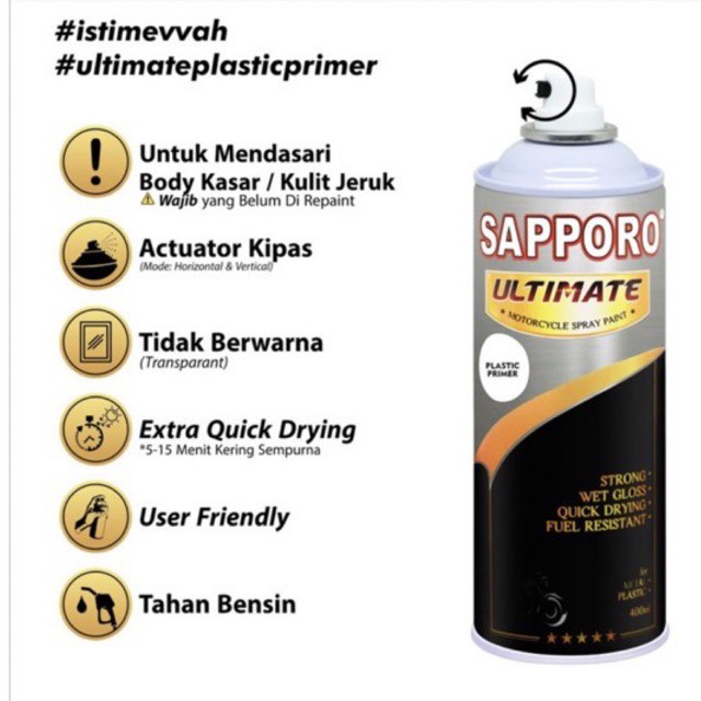 Cat Semprot Sapporo Ultimate 400cc - Plastic Primer