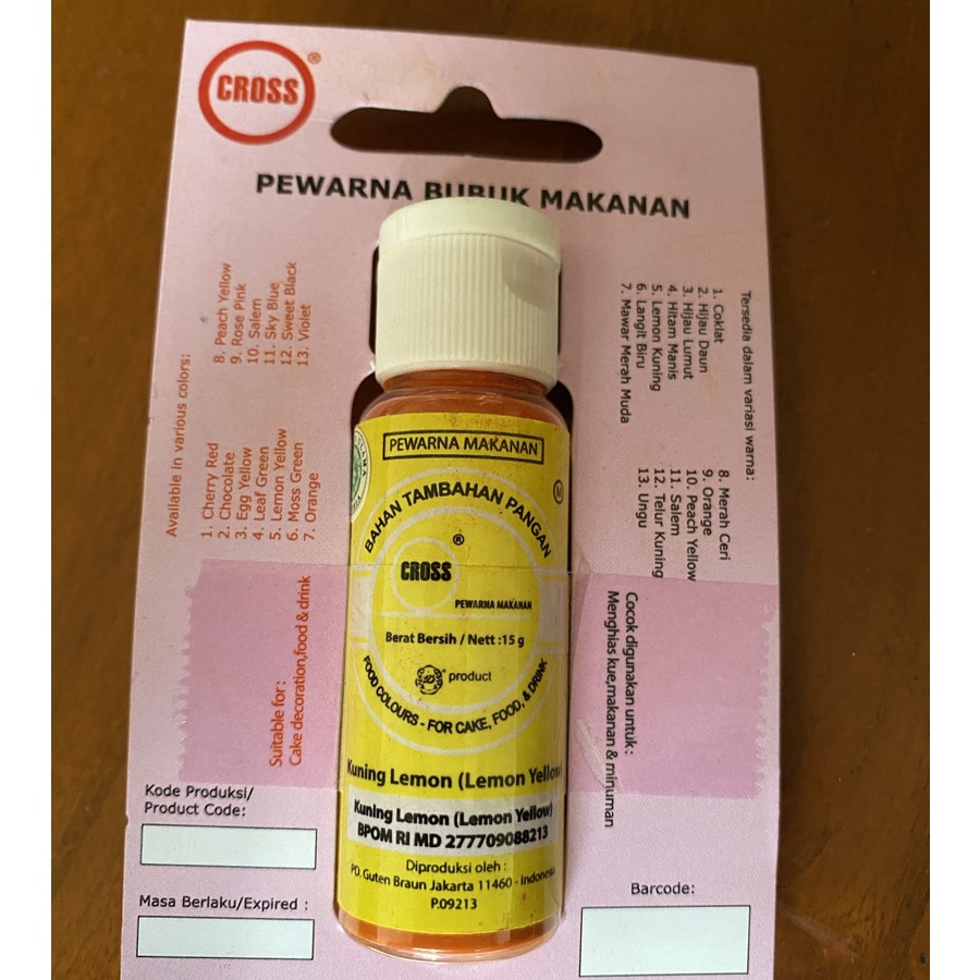 

Cross food coloring powder lemon yellow 15gr pewarna bubuk kuning muda