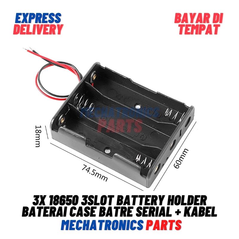 3X 18650 3Slot BATTERY HOLDER BATERAI CASE BATRE SERIAL + KABEL