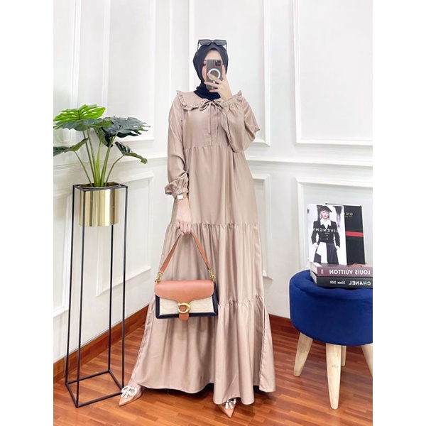 Dress maxi gamis pesta modern gaun kondangan polos silk busui M L XL