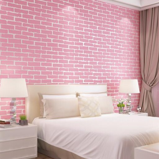 Motif Bata Pink / Wallpaper Stiker Dinding / 45 CM x 10 Meter Bahan PVC Anti Air