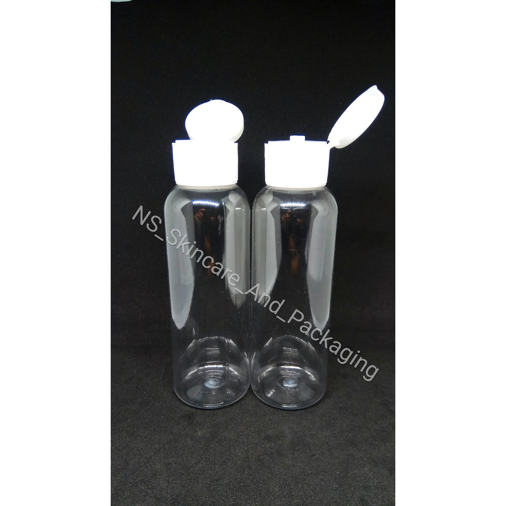 Botol fliptop 100ml / Botol PET 100 ML Natural Tutup Fliptop Putih