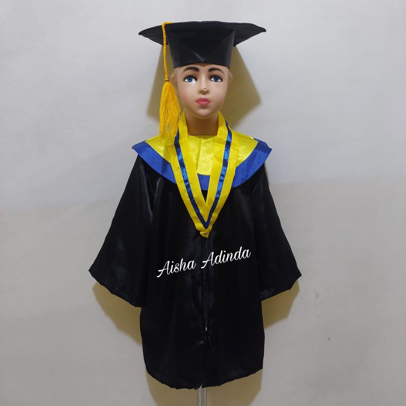 BAJU TOGA WISUDA ANAK PAUD TK KUNING LIST BIRU 100% ORIGINAL