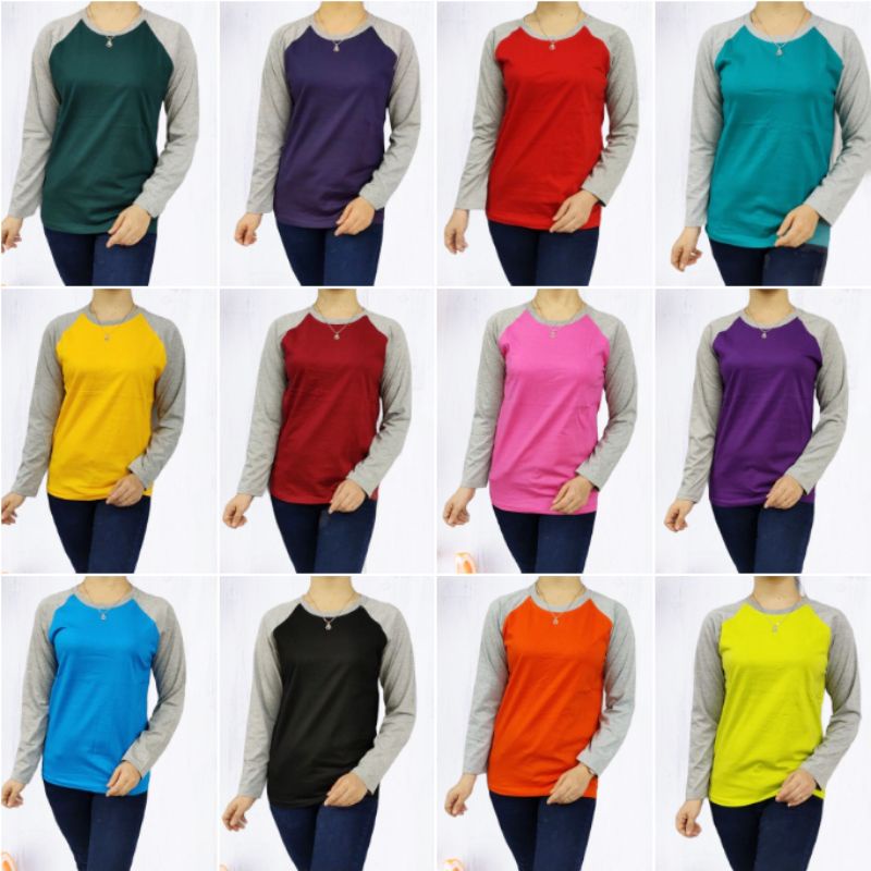 kaos polos reglan wanita (unisex) lengan panjang uk M L XL XXL