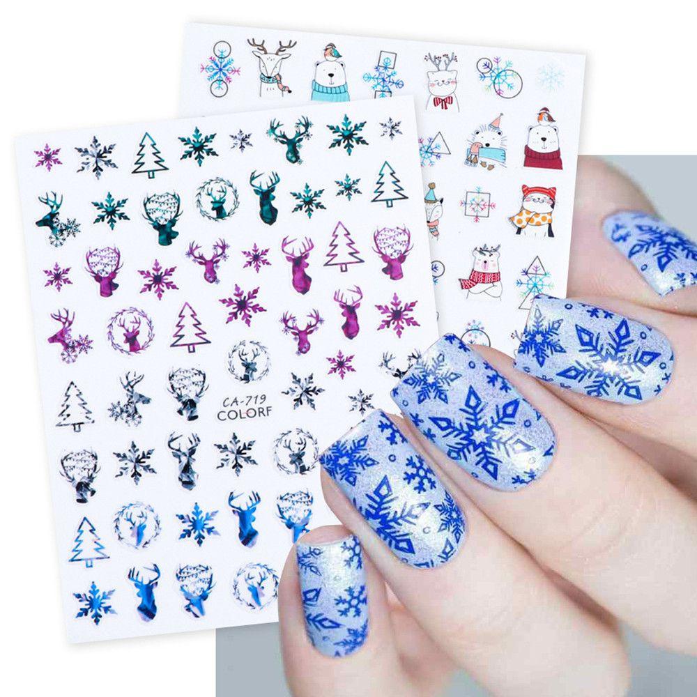 R-flower Merry Christmas Tahun Baru Sliders Dekorasi Natal Kartun Elk Xmas Pohon Nail Art Decals