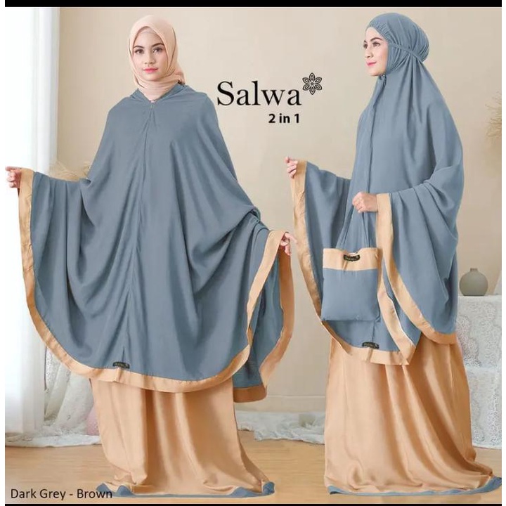 CUCI GUDANG MURAH  MUKENA BALI SALWA TWOTONE KOMBINASI - MUKENA 2in1 POLOS - MUKENA DEWASA JUMBO SAL