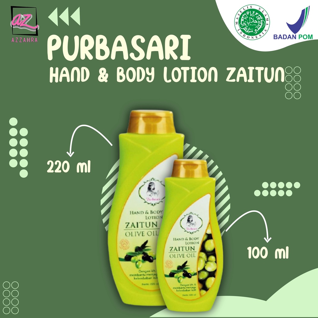 PURBASARI Hand &amp; Body Lotion Zaitun - 220ml | Body Lotion | Hand Body | Perawatan Kulit Kering