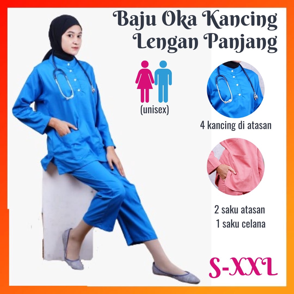 Baju OK OKA Kancing Lengan Panjang | Medical Scrub Perawat Dokter Petugas Medis