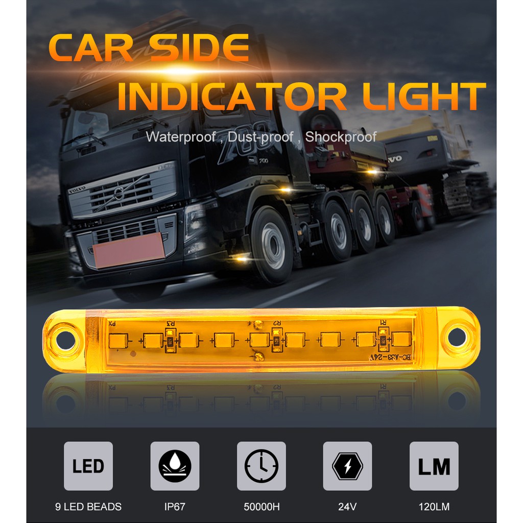 1PCS 24V 9 LED Light Car Side Light Lampu Eksterior Mobil Peringatan Tail Light Trailer Truck Lampu Lampu Kota LED Mobil