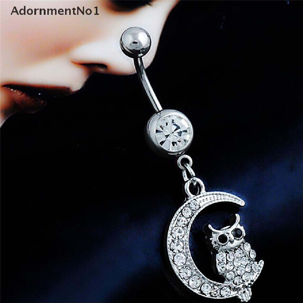 (AdornmentNo1) Anting Tindik Pusar Motif Bulan + Burung Hantu Putih Untuk Perhiasan Wanita