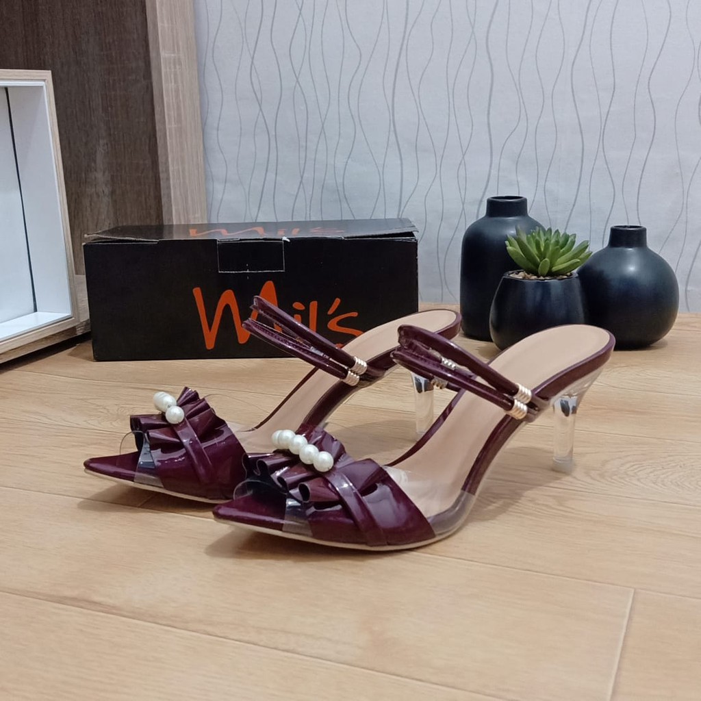 High Heels Wanita Sandal  Pesta  High Heels Kaca  Mutiara 