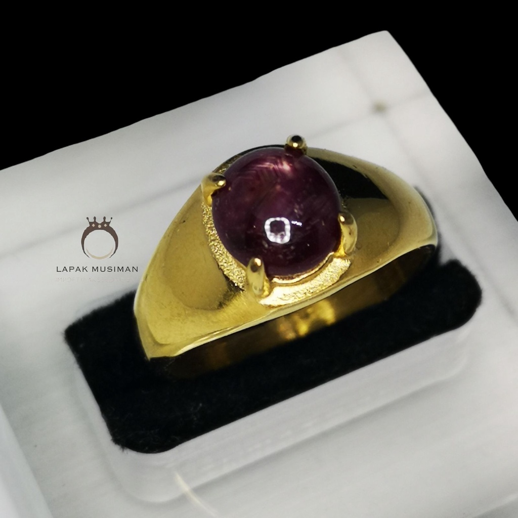 [Bayar di Tempat] CINCIN PRIA BATU RUBY STAR BLACK TITANIUM