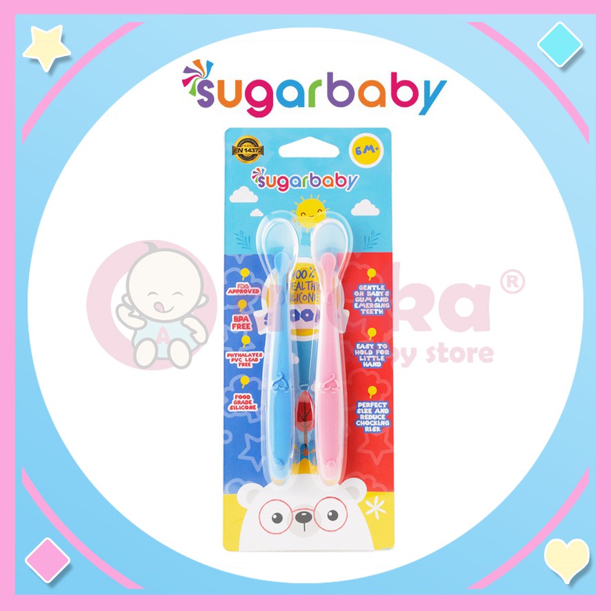 Sugar Baby Healthy Silicone Spoon Isi 2 Set Blue &amp; Pink ASOKA