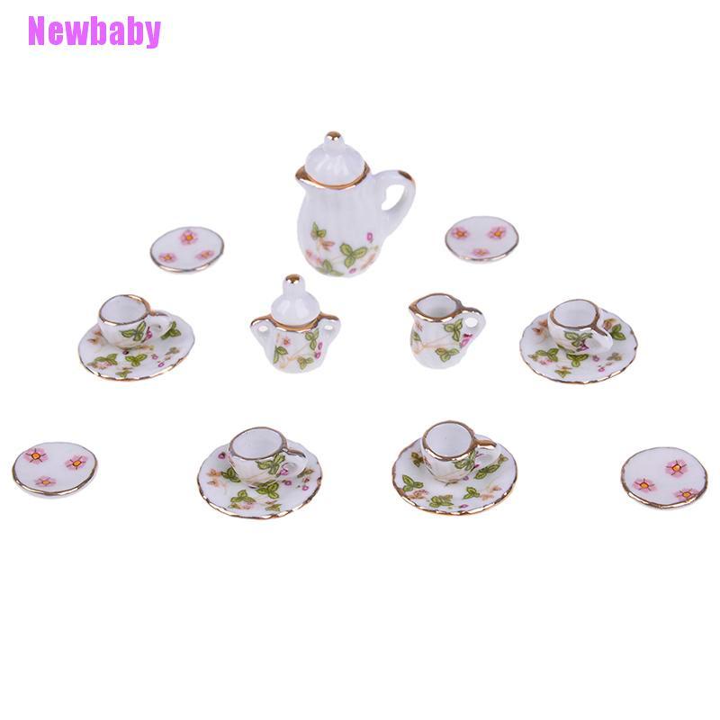 (Newbaby) 15 PCS Miniatur Peralatan Makan / Minum Teh Skala 1: 12 Bahan Keramik Untuk Rumah Boneka