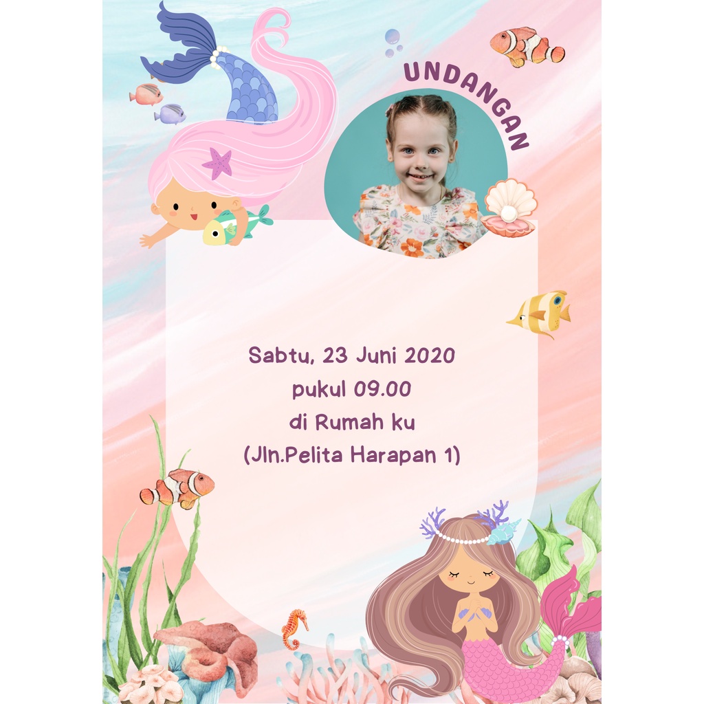 Undangan ulang tahun mermaid / undangan tema mermaid