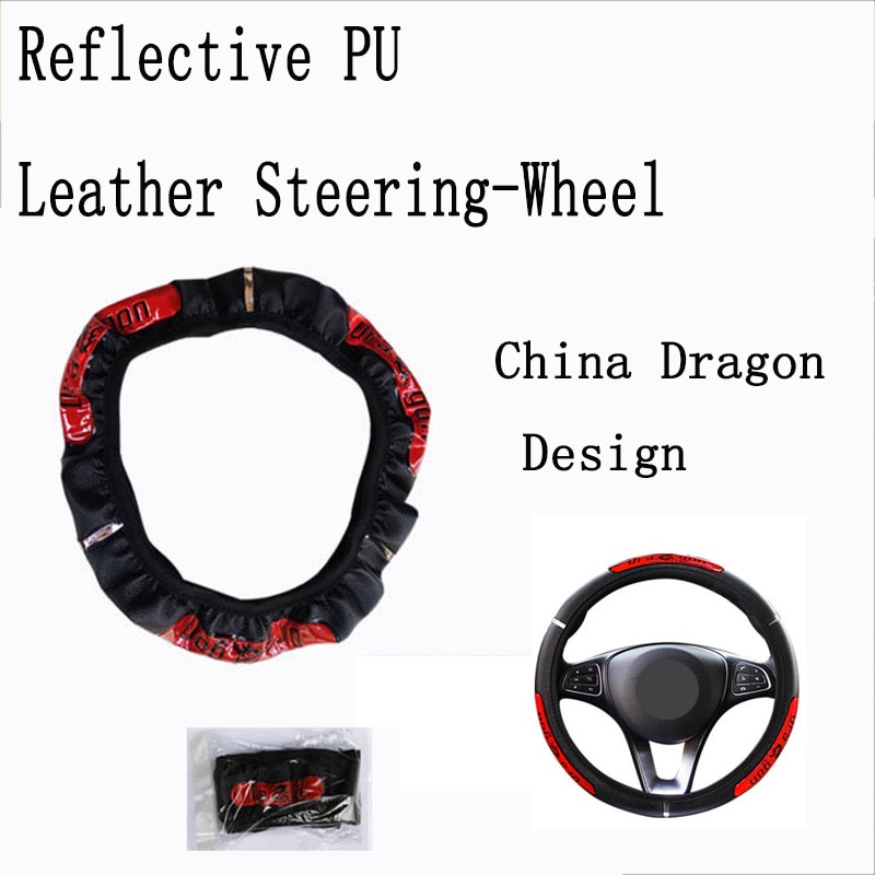 1pc Cover Setir Mobil Bahan Kulit Imitasi 100% Desain Naga China