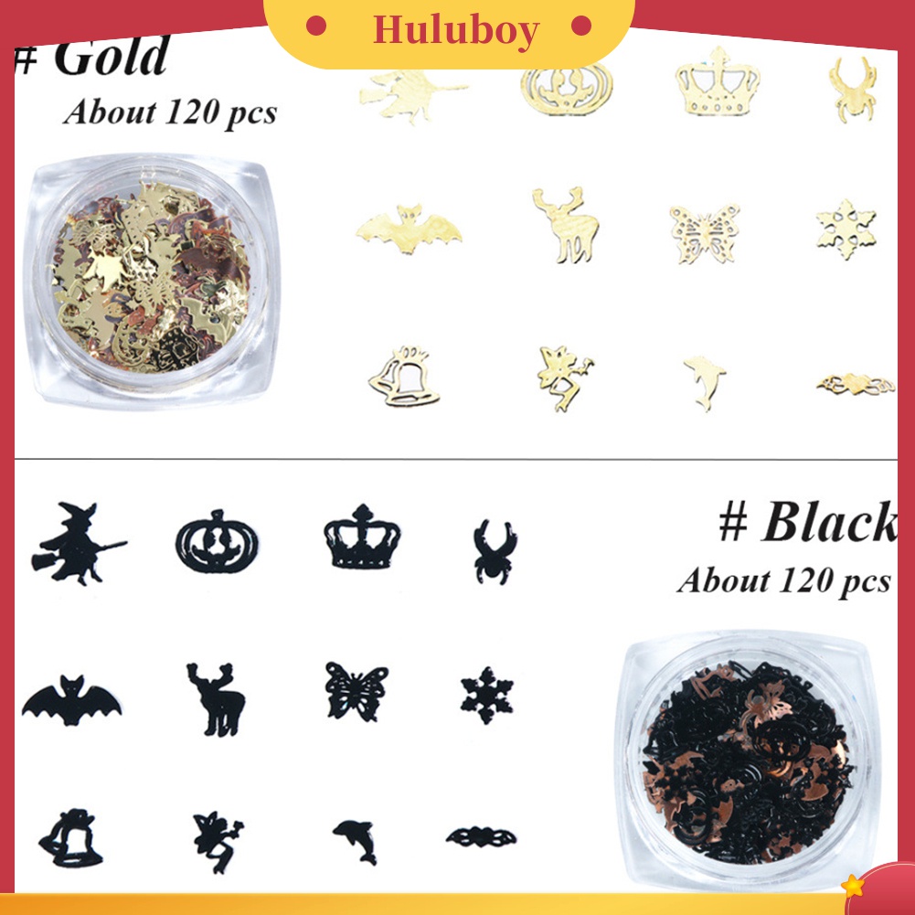 Huluboy Huluboy♡ 120pcs Stiker Kuku 3D Bentuk Labu Kelelawar Halloween Bahan Alloy