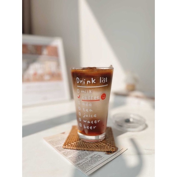 Coffee Tumbrl Glass | LA COULEUR Typography Text Glass Cup with Lid Transparent / Gelas Transaparan dengan Tutup Teks Tulisan Ilustrasi Korea Jepang Bottle Botol Air Aesthetic GELAS MUG KACA / GELAS TUMBLER / gelas  gelas lucu gelas unik tumbler coffee-3