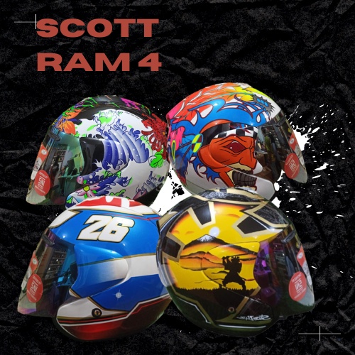Jual HELM SCOTT RAM 4/ HELM HALF FACE + FREE STIKER / HELM HALF FACE