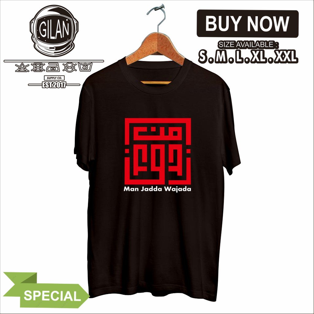 Kaos Distro Dakwah Islami MAN JADDA WAJADA Kaligrafi Kufi Baju Tshirt Muslim Eksklusif - Destroku CL