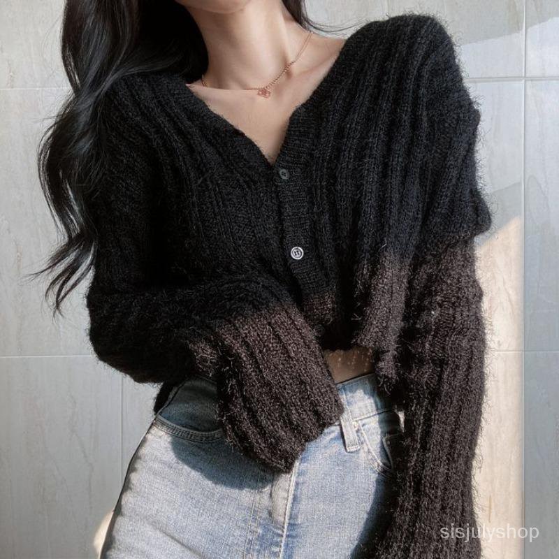 #Sisjuly# Wanita Pendek Atasan Leher V Lembut Kecil Wewangian Sweater Mantel Wanita Kardigan Rajut B