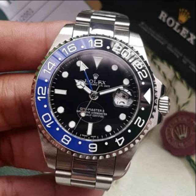Jam Pria Merek Rolex GMT Master II Batman & Blue & Pepsi & Black Automatic Clone