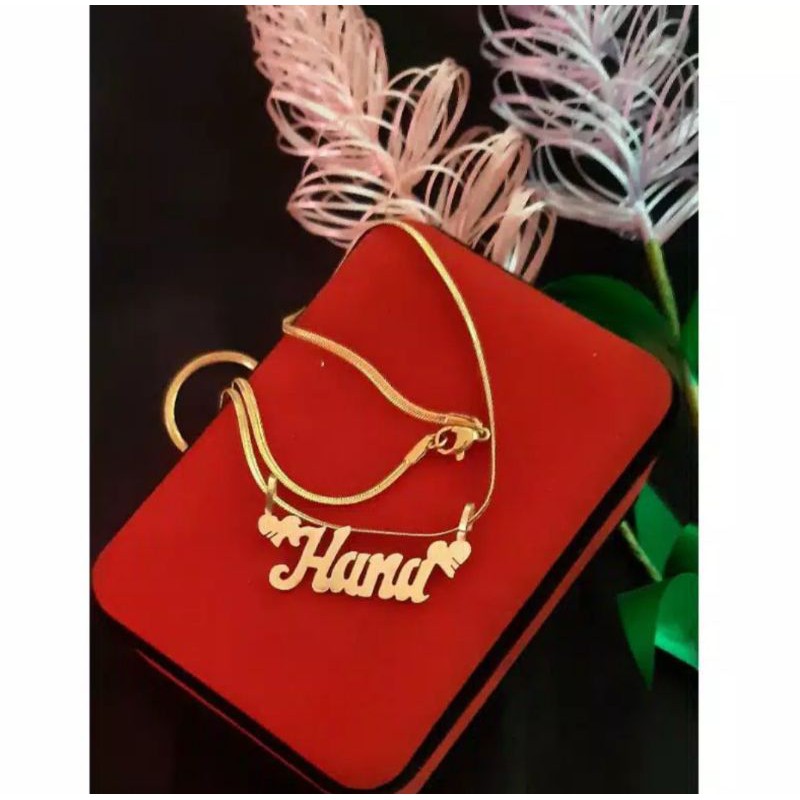 kalung nama titanium lapis emas 24k mainan kalung nama titanium