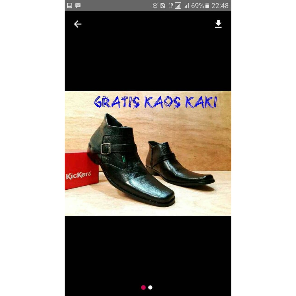 Order Langsung Sepatu Kerja Kantor Pria Kickers Pantofel Tinggi Zipper Kulit - Hitam, 39 Murah