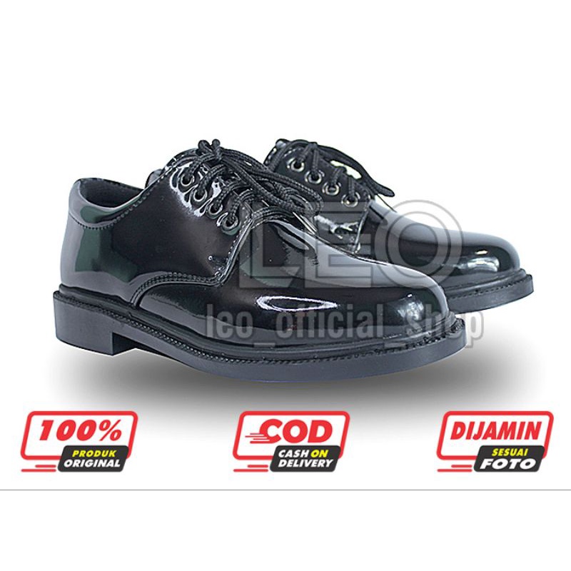 Sepatu PDH Pendek 01 TNI Satpam Security Hitam Kilap / Sepatu Kerja Dinas Hitam Glossi Satpam Polri TNI AD AL AU Guru Perkantoran PNS Pria - DT01