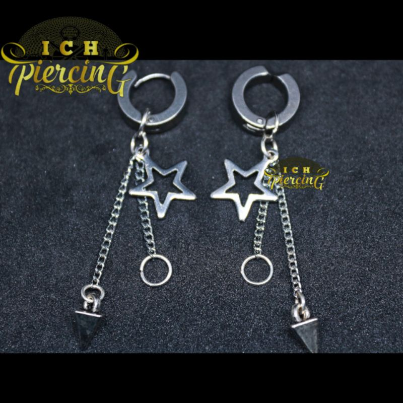 anting K-pop model bintang rante bandul ring / anting tindik dan jepit / anting jepit Korea / ICH PIERCING