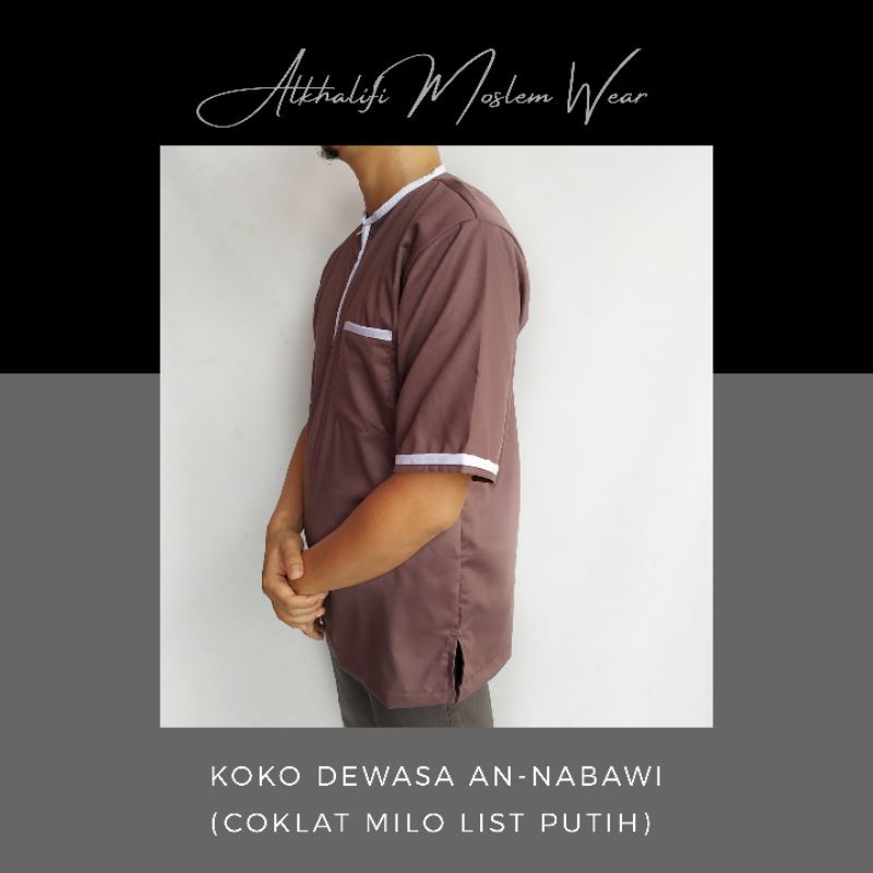 COUPLE Baju Koko Dewasa An-Nabawi (Coklat list Putih) Berkualitas by Alkhalifi Moslem Wear