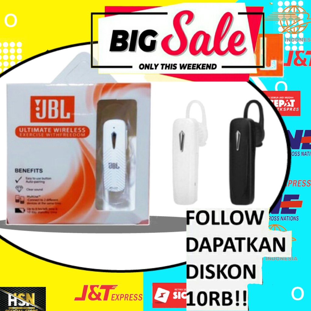 Terlaris Henset blutut Single Earphone Wireless Jbl Audio Bt Original Ori Batrai Murah Meriah Awet T