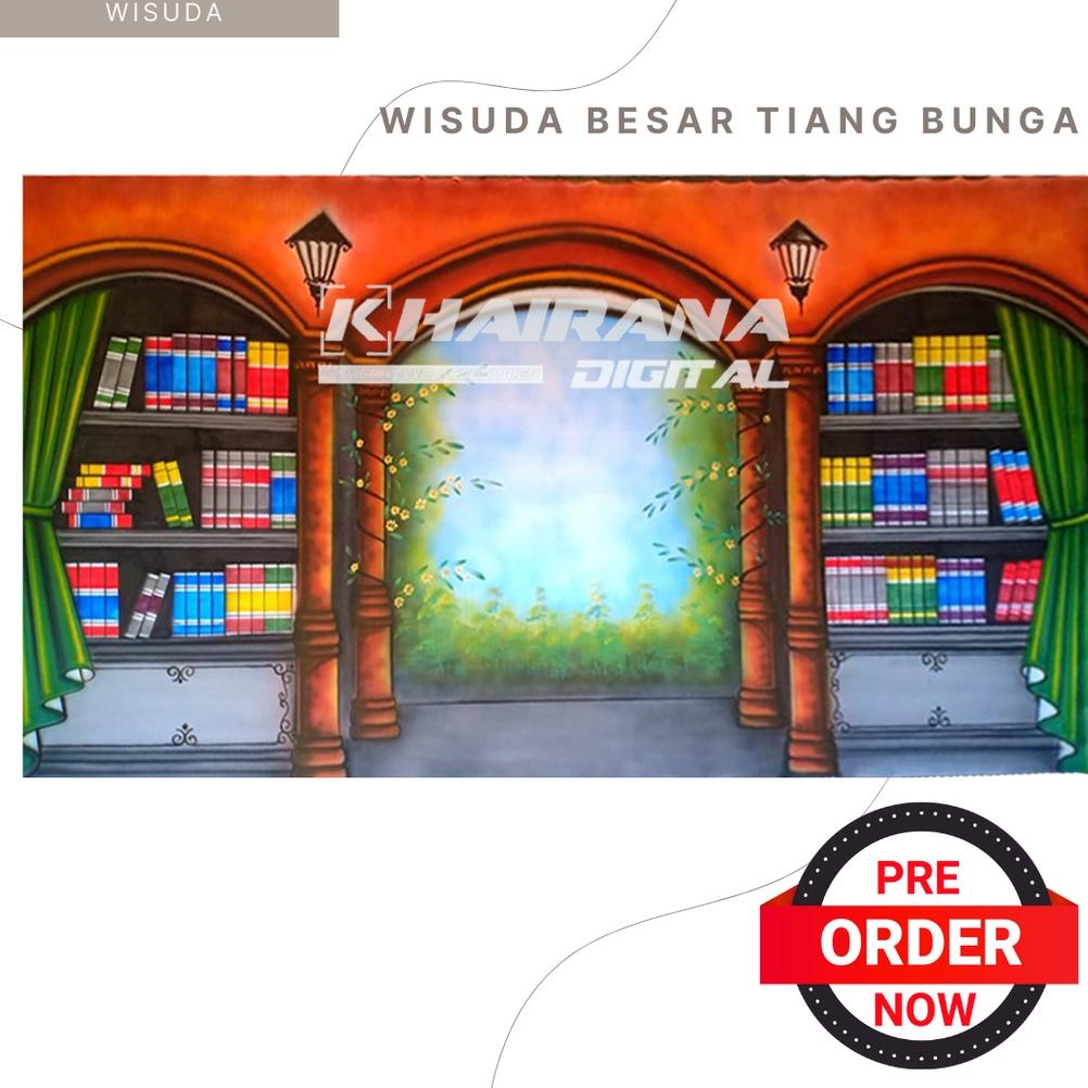 Background Backdrop Layar Foto Wisuda rak buku Gorden Besar  3x5m custom