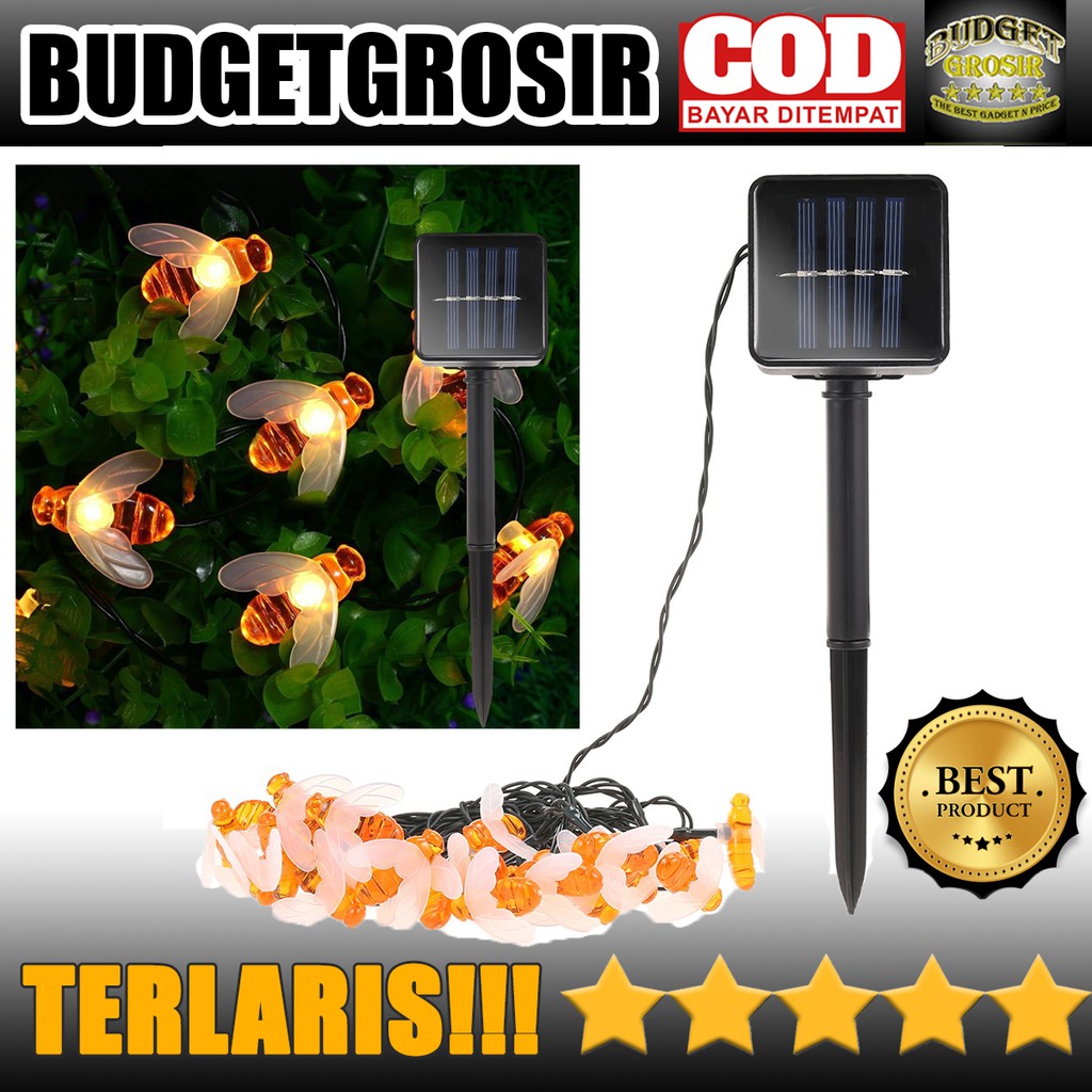 Lampu Taman LED Solar Power Bentuk Lebah 30 LED 6 Meter - BE306--Finether