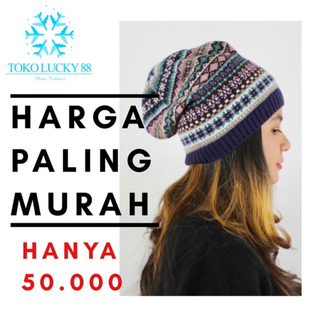 IMPORT Hat Beanie Trible Topi Kupluk Rajut Wool Motif Hat Beanie Trible