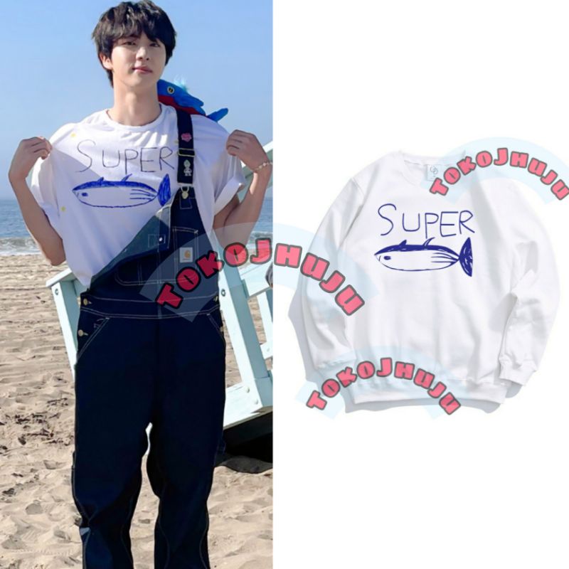 (versi) Basic Sweater BTS Seok Jin SUPER TUNA sablon biru