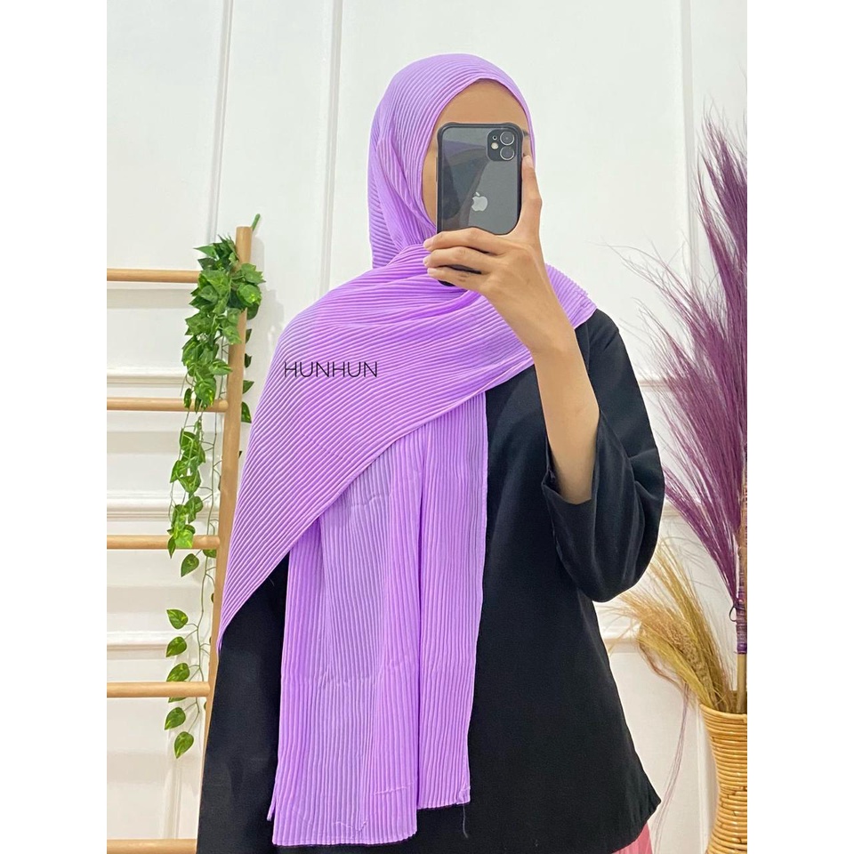 (Full Plisket Ceruty) Pashmina Pasmina Plisket Lidi Premium/ Fatin Jilbab Pasmina-FULL CERUTY (B)LILAC
