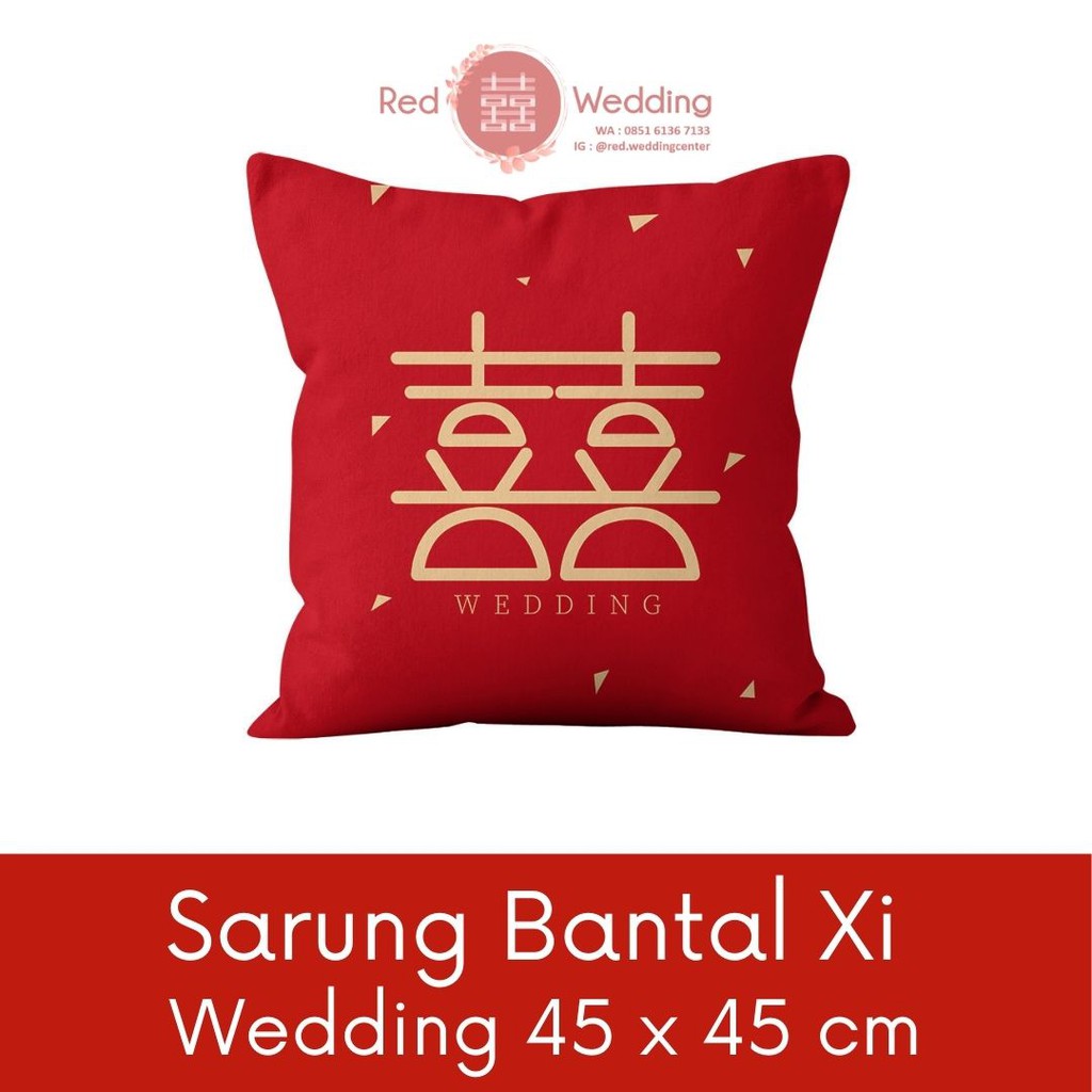 [1Pcs] Sarung Bantal Bahan Tebal Soft Sofa Merah Tulisan WEDDING SHUANGXI Mewah