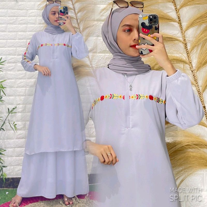 Baju Kurung Gamis Malaysia Melayu Ceruty Babydoll Premium Bordir Simple Simpel Wanita Kekinan Terbar